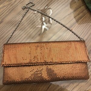 Bronze party sequin clutch with chain strap